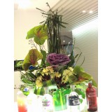 ACFF032 - 葉牡丹,掌,太陽花連12吋高花瓶枱花